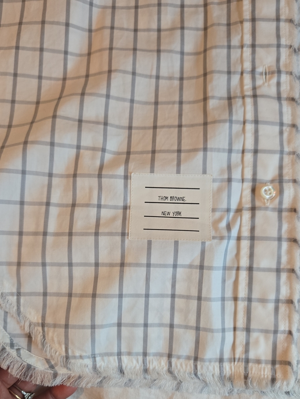 Thom Browne White Shirt with Gray Windowpane Check - Picture 3 of 10